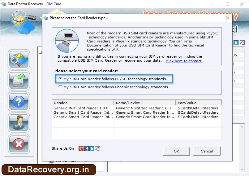 Select card reader Select card reader