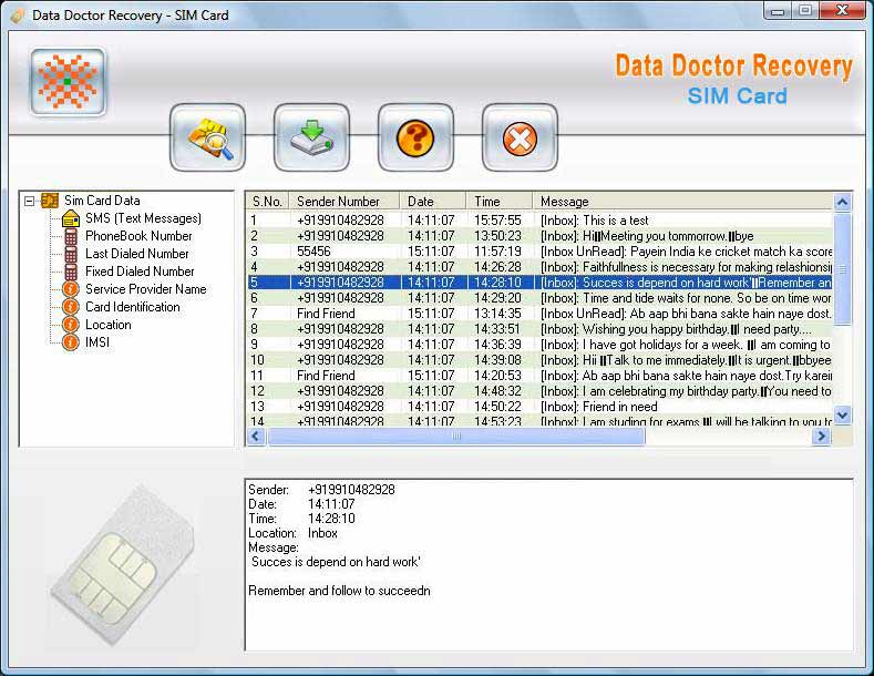 Sim Card Data Recovery Software Screenshot