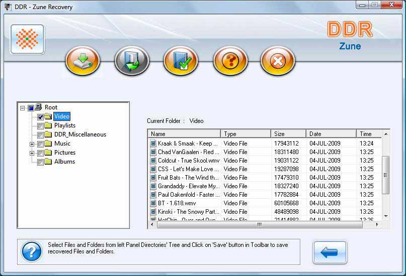 Zune Data Recovery Software Screenshot Zune Data Recovery Software Screenshot