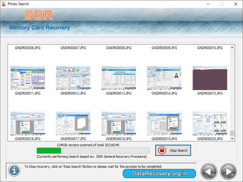 Screenshot of Data Recovery Memory Card